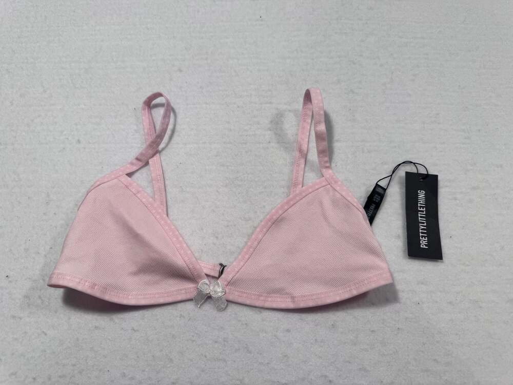 NWT PrettyLittleThing Pink Ribbed Triangle Bralette Size XS